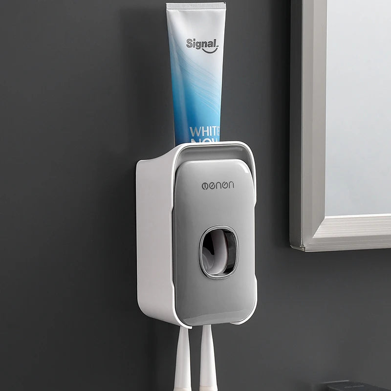 Automatic Wall-Mounted Toothpaste Dispenser & Toothbrush Holder Set - Effortless Bathroom Organization!
