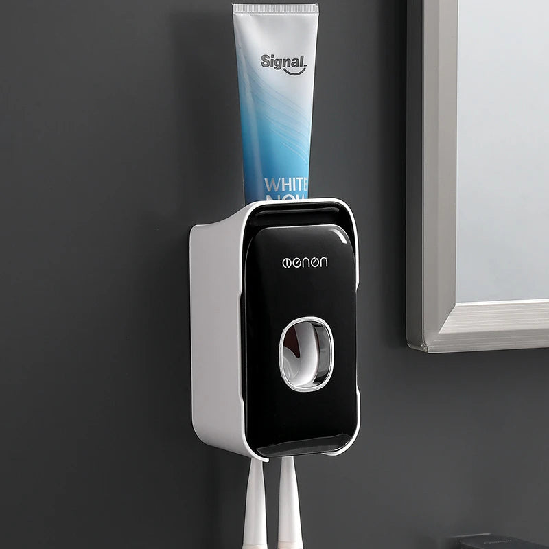 Automatic Wall-Mounted Toothpaste Dispenser & Toothbrush Holder Set - Effortless Bathroom Organization!