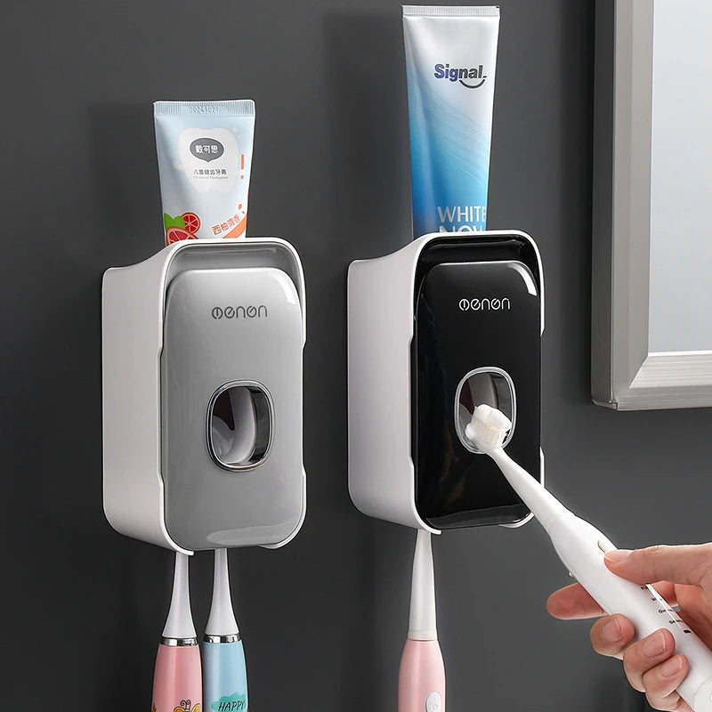 Automatic Wall-Mounted Toothpaste Dispenser & Toothbrush Holder Set - Effortless Bathroom Organization!