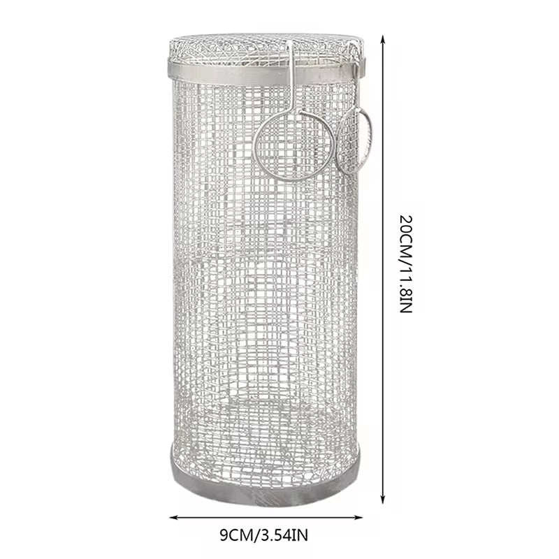 Stainless Steel Rolling BBQ Basket β Portable Mesh Grill Cylinder for Perfect Outdoor Barbecues & Camping