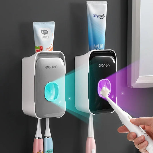 Automatic Wall-Mounted Toothpaste Dispenser & Toothbrush Holder Set - Effortless Bathroom Organization!